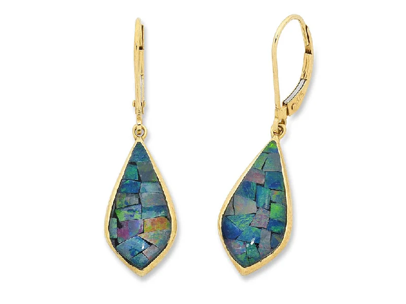 wedding earrings for women -9ct Yellow Gold Mosaic Triplet Opal Earrings