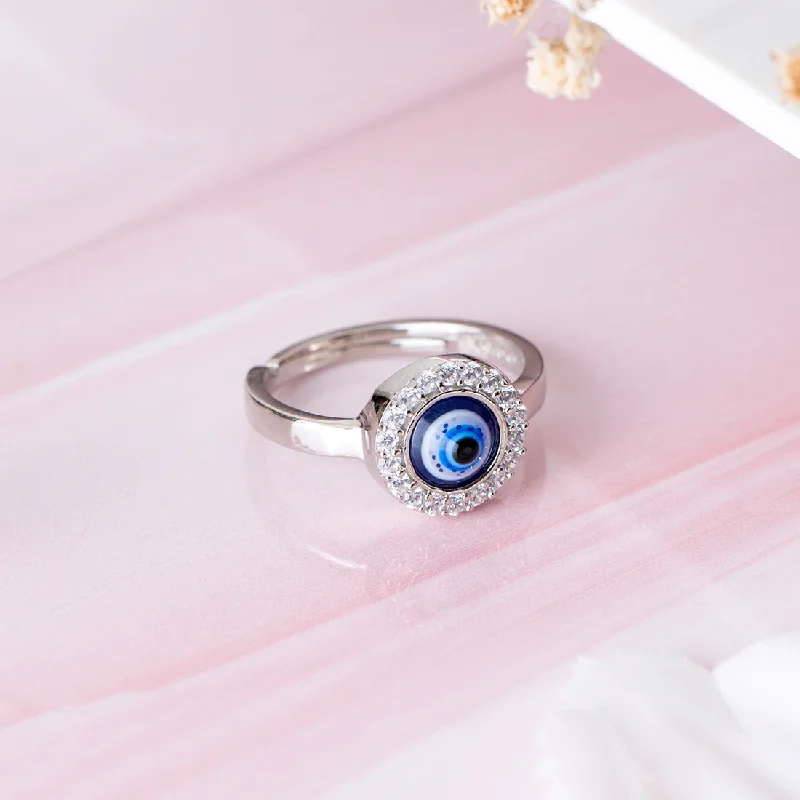 sapphire rings for women -Mystic Ward Evil Eye CZ Rhodium Plated 925 Sterling Silver Ring (Adjustable)