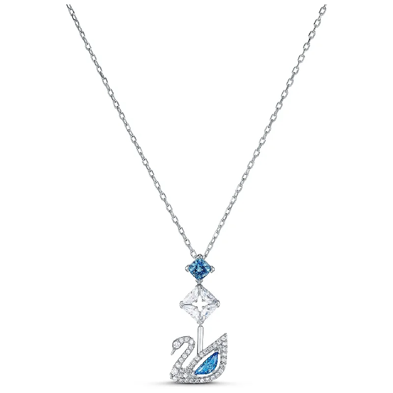 boho necklaces for women -Swarovski Dazzling Swan Necklace, Blue, Rhodium plated 5530625