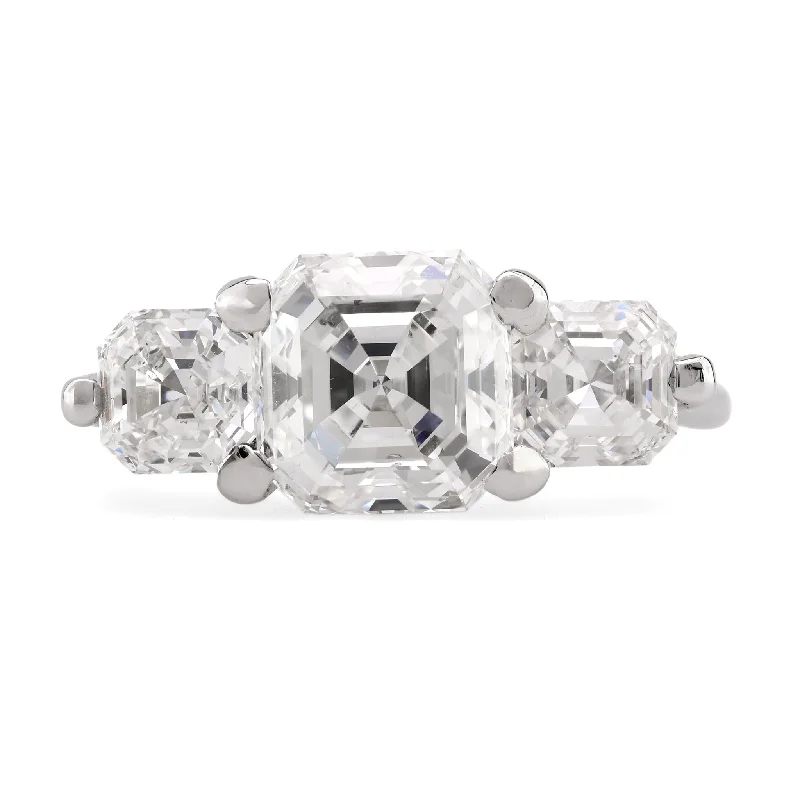 statement diamond rings -GIA 4 Carat Asscher Cut Diamond Platinum Three Stone Ring