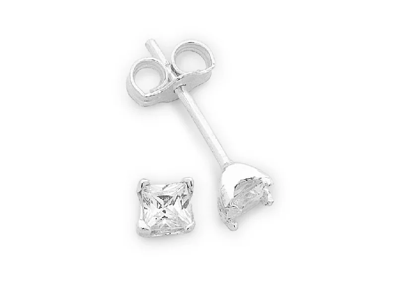 vintage drop earrings for women -Sterling Silver 3mm Cubic Zirconia Stud Earrings