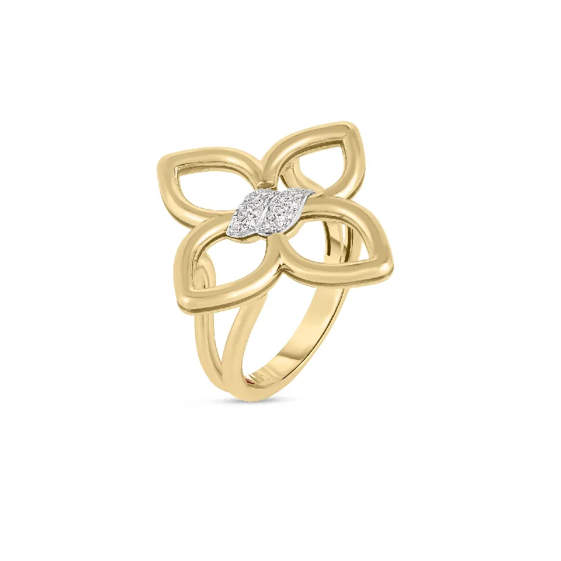 titanium rings for women -Roberto Coin Cialoma Small Diamond Flower Ring in 18K Yellow and White Gold