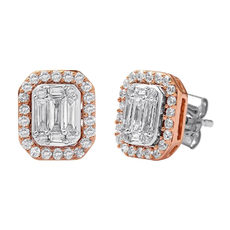 trendy earrings for women -9ct White and Rose Gold 0.75ct Diamond Earrings