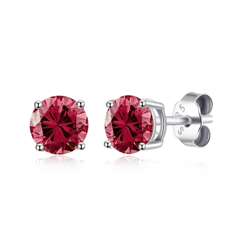 clip-on earrings for women -Sterling Silver July (Ruby) Birthstone Earrings Created with Zircondia® Crystals