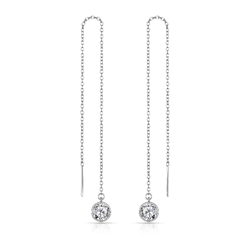 stylish pearl earrings for women -Sterling Silver Thread Earrings Created with Zircondia® Crystals