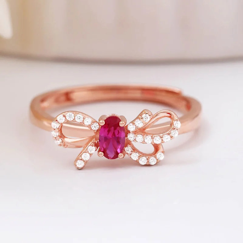 rose gold rings for women -Beautiful Bow Rose Gold Plated 925 Sterling Silver Ring