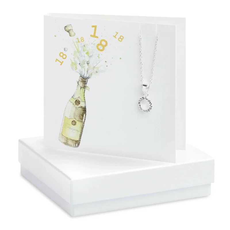 engraved silver necklaces for women -Stunning Sterling Silver Pendant Necklace with Cubic Zirconia - Complete Gift Set for 18th Birthday - Includes Gift Box and Champagne Greeting Card