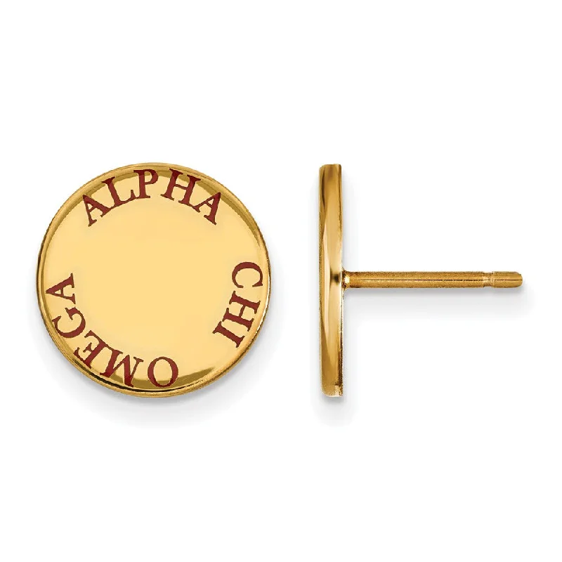 minimalist earrings for women -14K Plated Silver Alpha Chi Omega Red Enamel Post Earrings