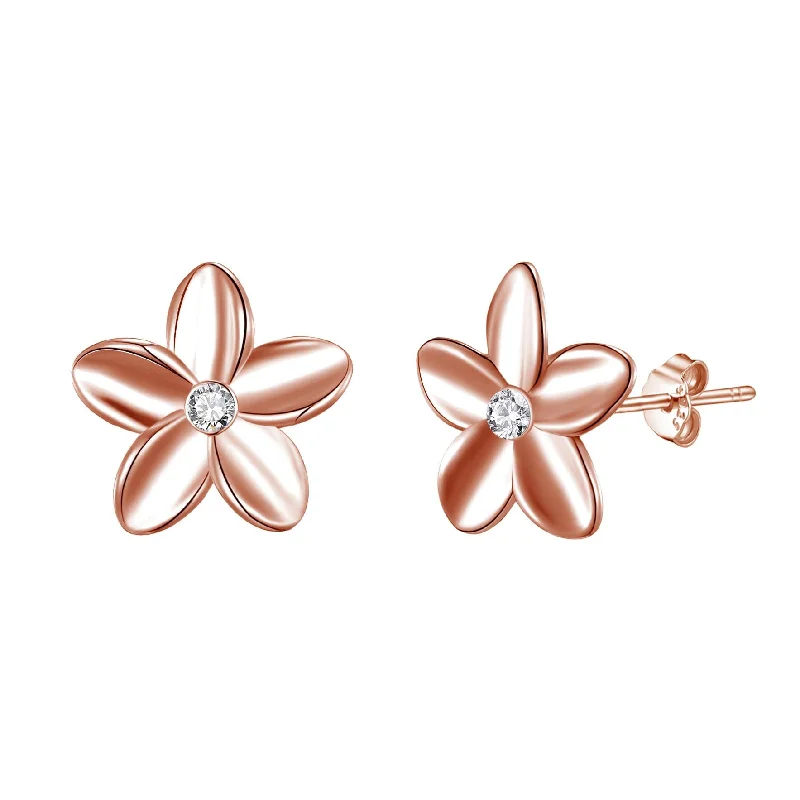 statement earrings for women -Rose Gold Plated Sterling Silver Flower Earrings Created with Zircondia® Crystals