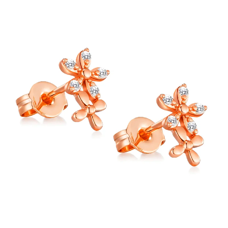 modern hoop earrings for women -Rose Gold Plated Flower Earrings Created with Zircondia® Crystals