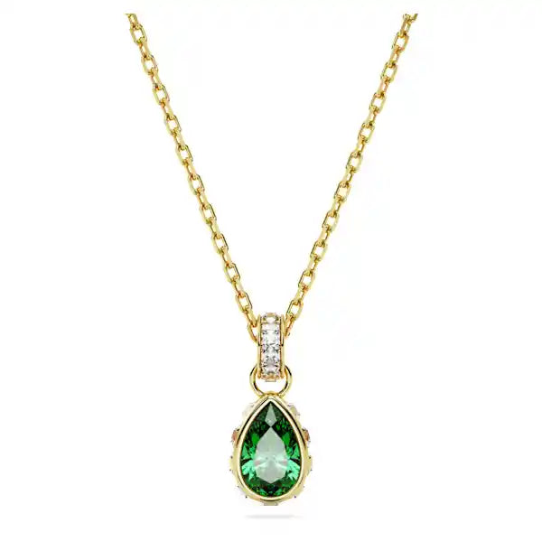 adjustable necklaces for women -Swarovski Chroma pendant Pear cut, Green, Gold-tone plated 5648751