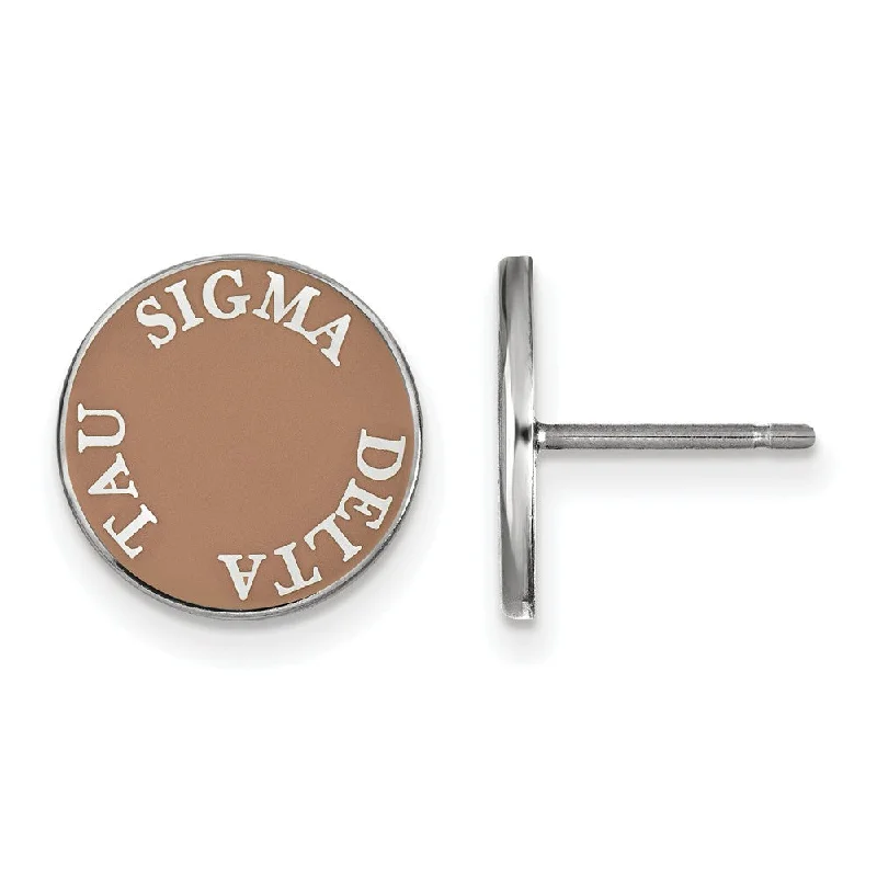 custom name earrings for women -Sterling Silver Sigma Delta Tau Enamel Disc Post Earrings