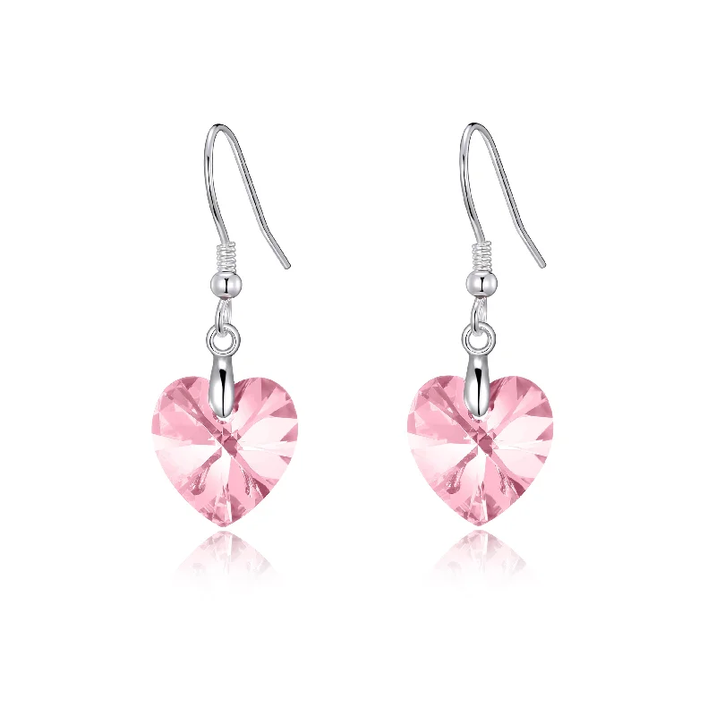 minimal earrings for women -Sterling Silver Light Rose Heart Earrings Created with Zircondia® Crystals