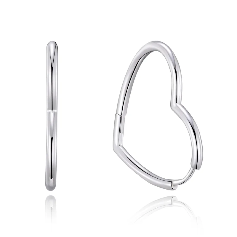 big statement earrings for women -Sterling Silver Heart Hoop Earrings