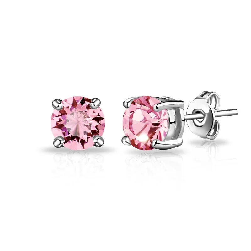 handmade earrings for women -Pink Stud Earrings Created with Zircondia® Crystals