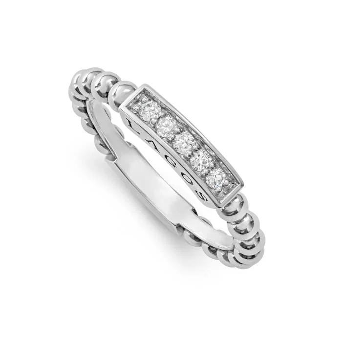 engagement ring sets -LAGOS .13CTW Diamond Small Station Stack Ring "Caviar Spark" in Sterling Silver