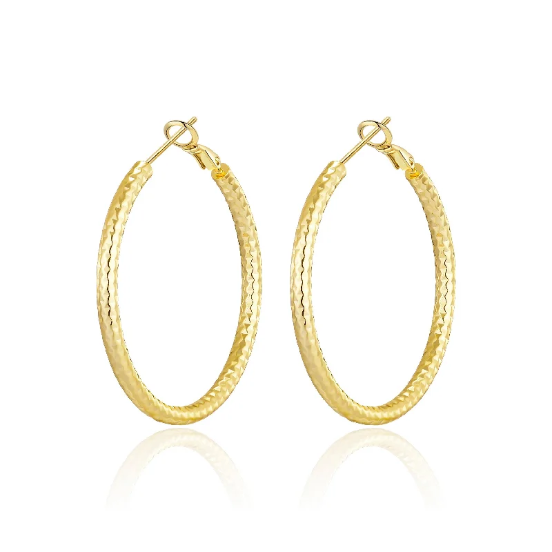 simple stud earrings for women -Gold Plated 40mm Diamond Cut Hoop Earrings