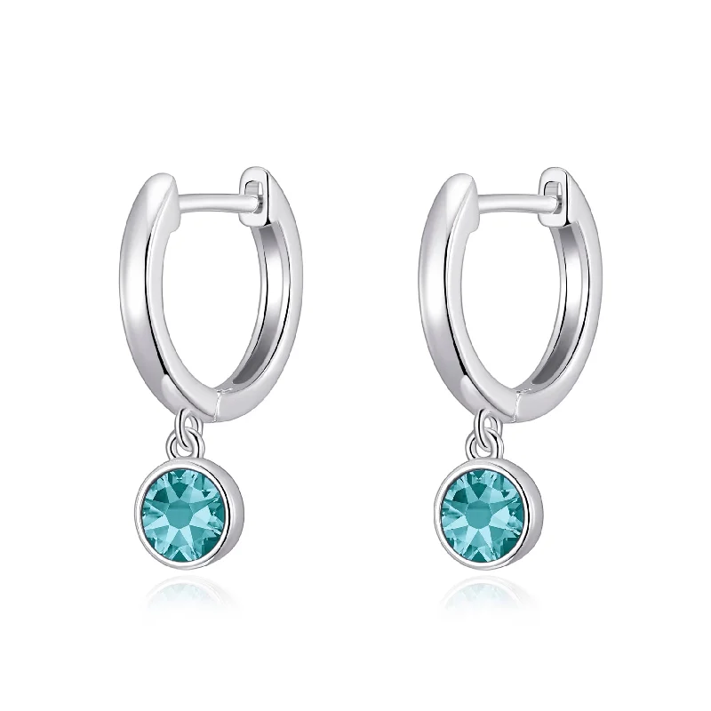 trendy silver earrings for women -Blue Crystal Hoop Earrings Created with Zircondia® Crystals