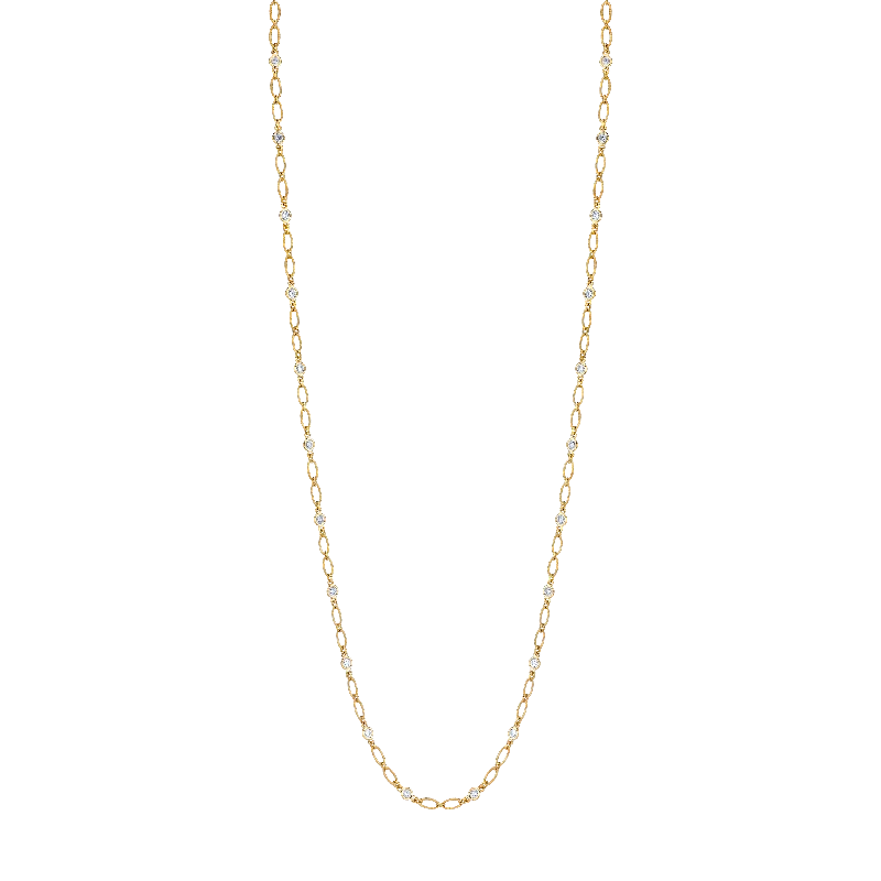 charm necklaces for women -4 Carat White Yellow Rose Gold Round Brilliant Diamonds By the Yard Necklace