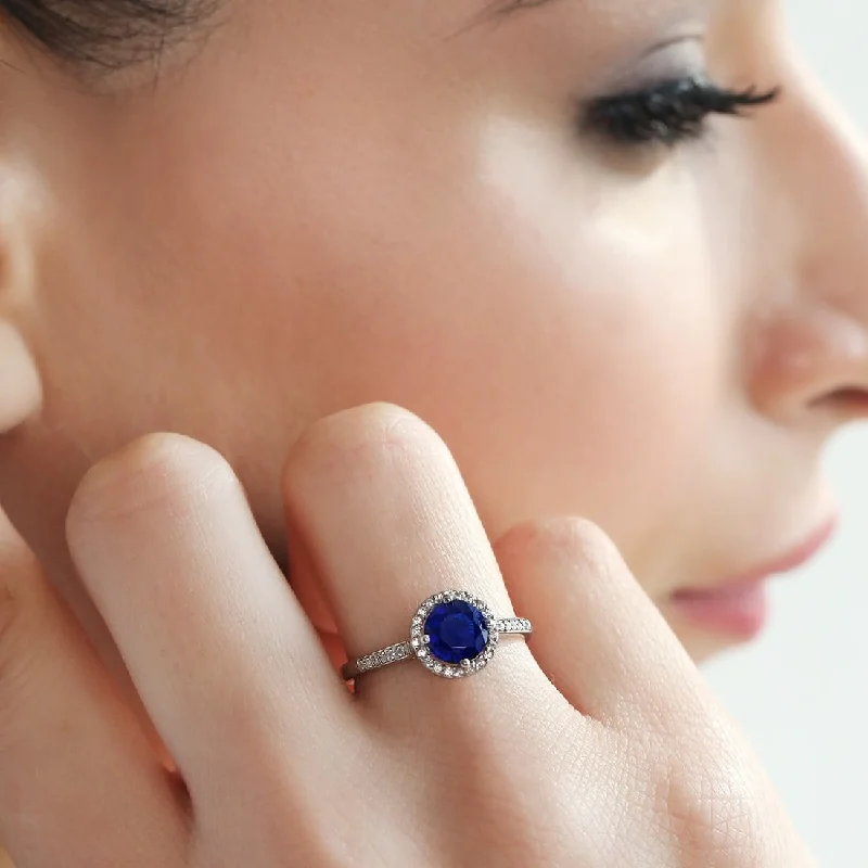 sapphire rings for women -Azure Circle Rhodium-Plated 925 Sterling Silver Women's Ring (Adjustable)