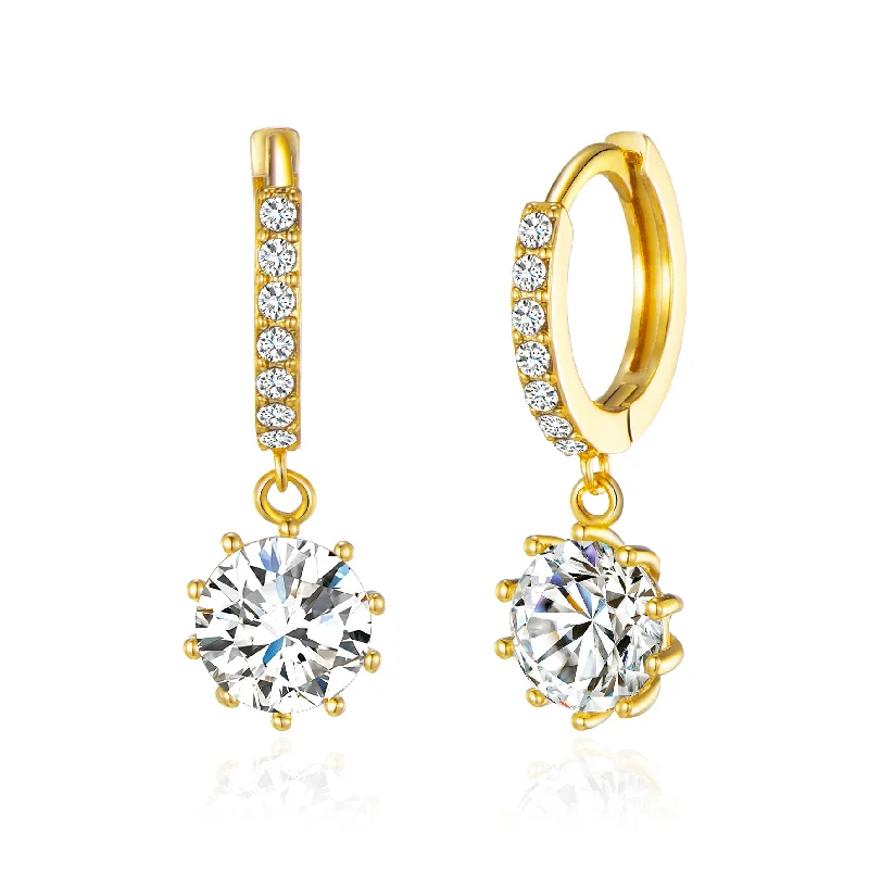 crystal drop earrings for women -Gold Plated Solitaire Drop Hoop Earrings Created with Zircondia® Crystals