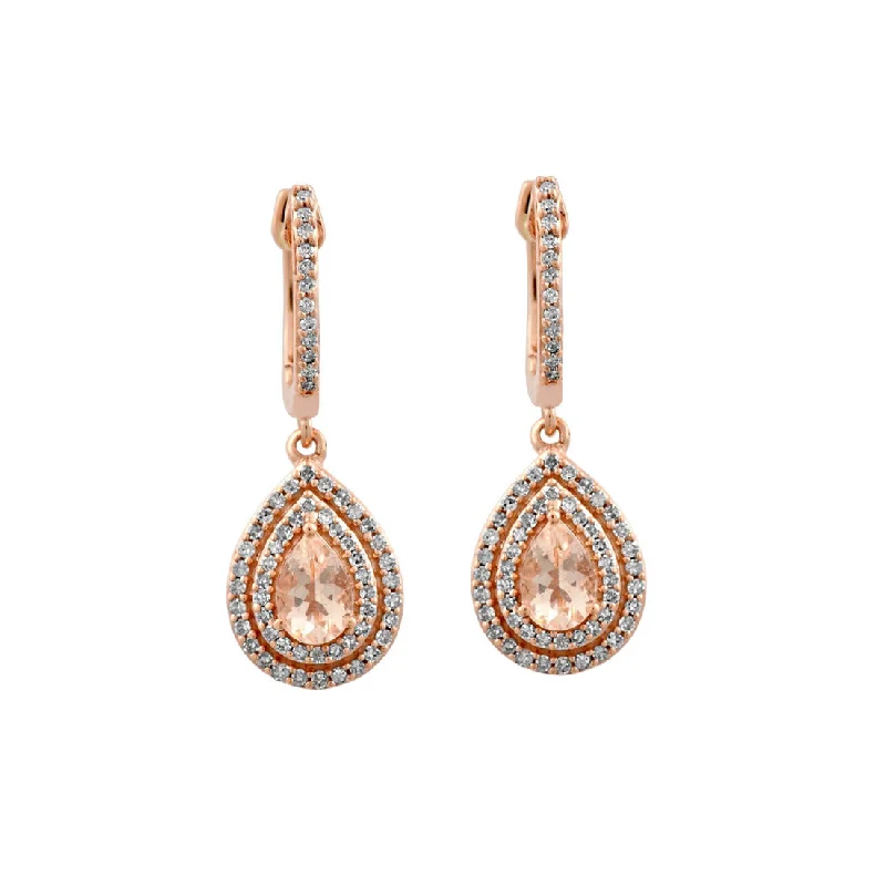 pearl drop earrings for women -9ct Rose Gold Morganite and Diamond Earrings