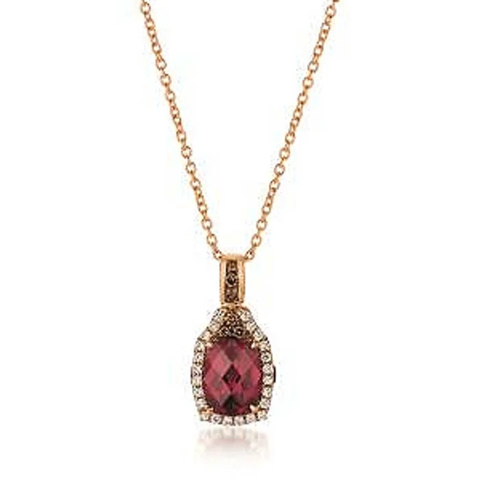 cocktail rings for women -Le Vian Pendant featuring Raspberry Rhodolite Garnet with Chocolate and Vanilla Diamonds in 14K Strawberry Gold