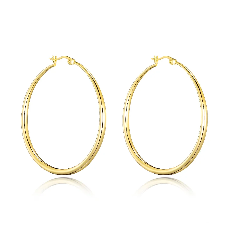 artistic earrings for women -Gold Plated 50mm Hoop Earrings