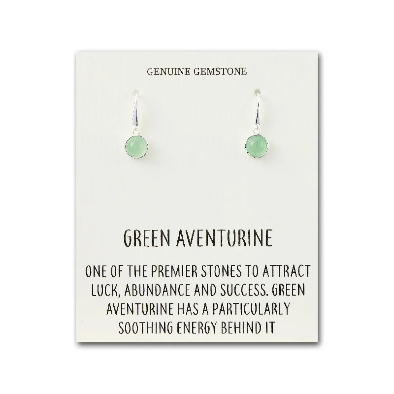 romantic earrings for women -Green Aventurine Drop Earrings with Quote Card