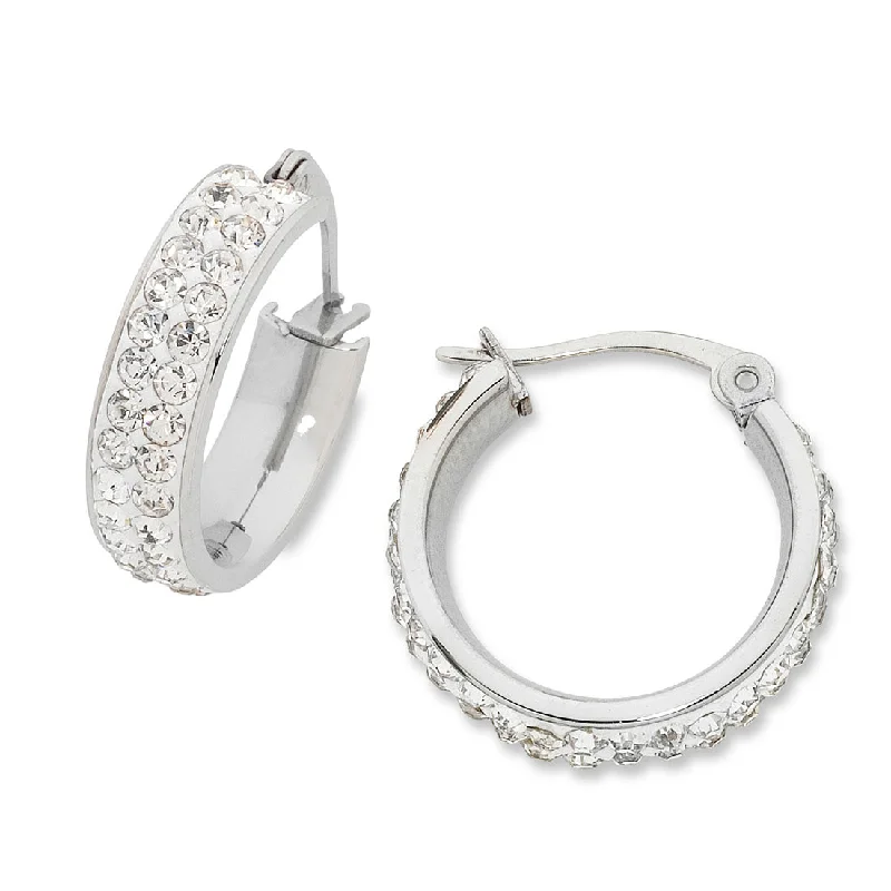 dangle earrings for women -20mm White Stainless Steel Pave Crystal Hoop Earrings