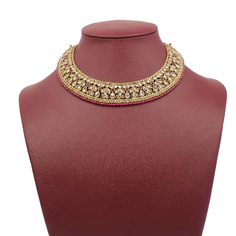 rose gold necklaces for women -Ishara Necklace Set in Hot Pink