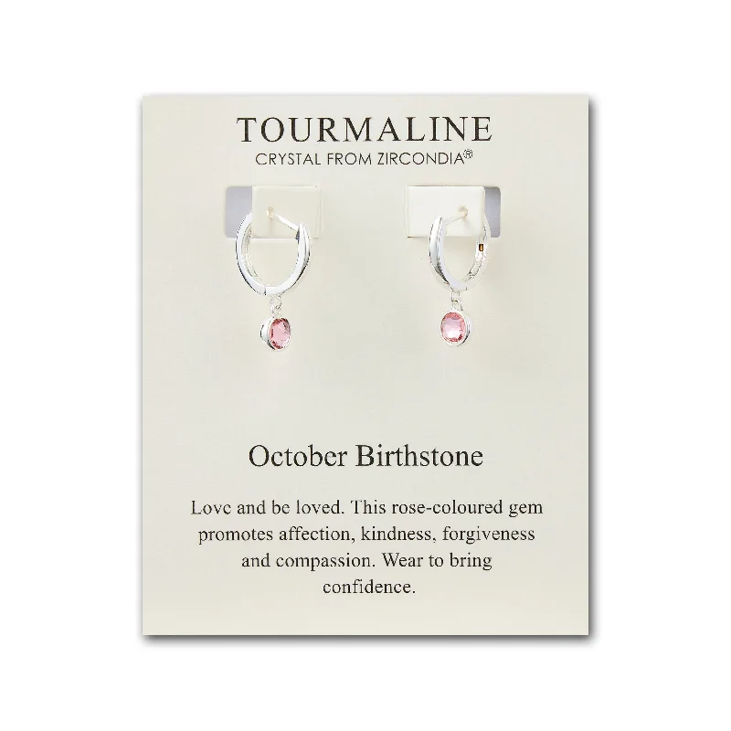 luxury gemstone earrings for women -October Birthstone Hoop Earrings Created with Tourmaline Zircondia® Crystals