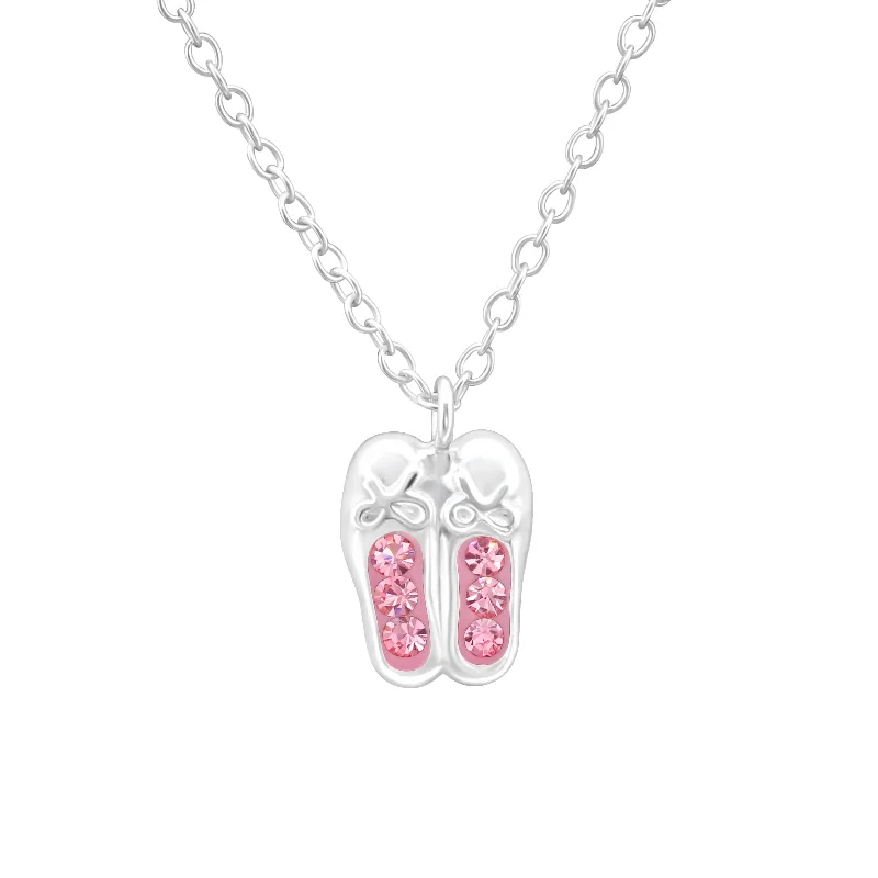 trendy choker necklaces for women -Children’s Sterling Silver Pink Sparkle Ballet Shoe’s Necklace