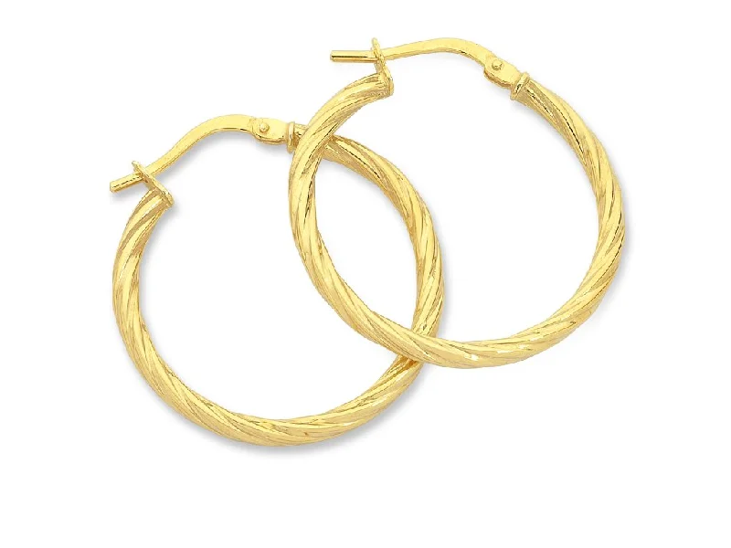 bridal earrings for women -9ct Yellow Gold Silver Infused Hoop Earrings