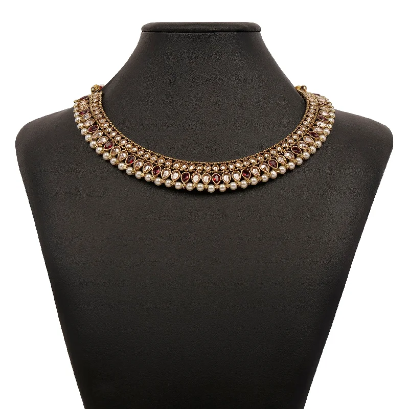 luxury chain necklaces for women -Anala Simple Necklace Set in Maroon and Pearl