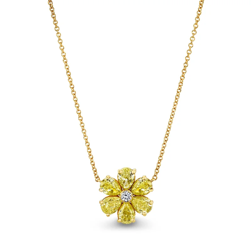 gemstone pendant necklaces for women -Fancy Yellow Diamond Flower Pendant