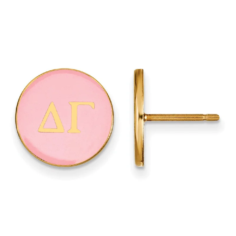 fun earrings for women -14K Plated Silver Delta Gamma Pink Enamel Disc Post Earrings