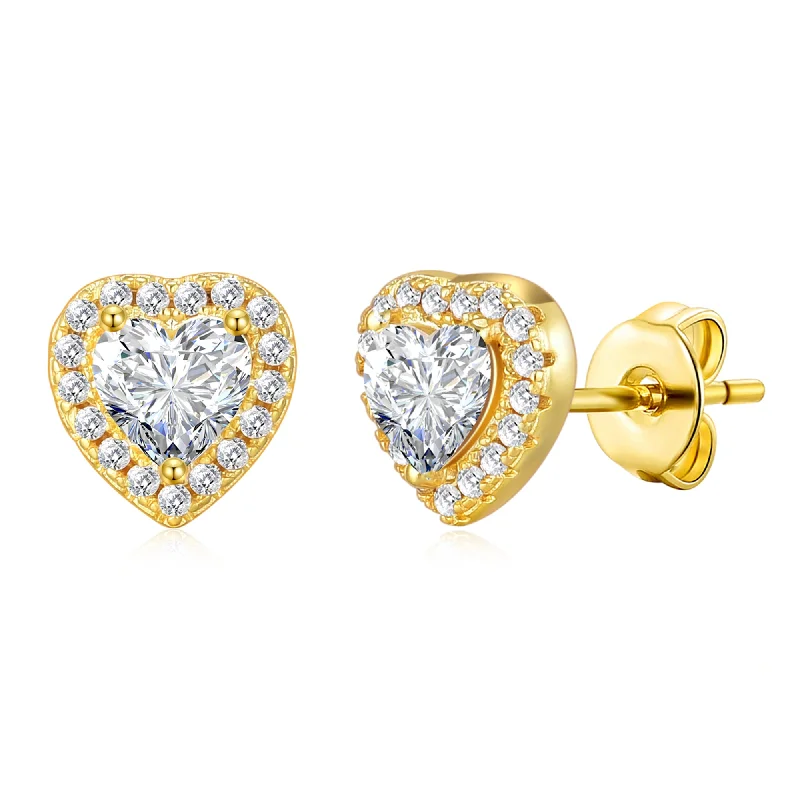 chic hoop earrings for women -Gold Plated Heart Halo Earrings Created with Zircondia® Crystals