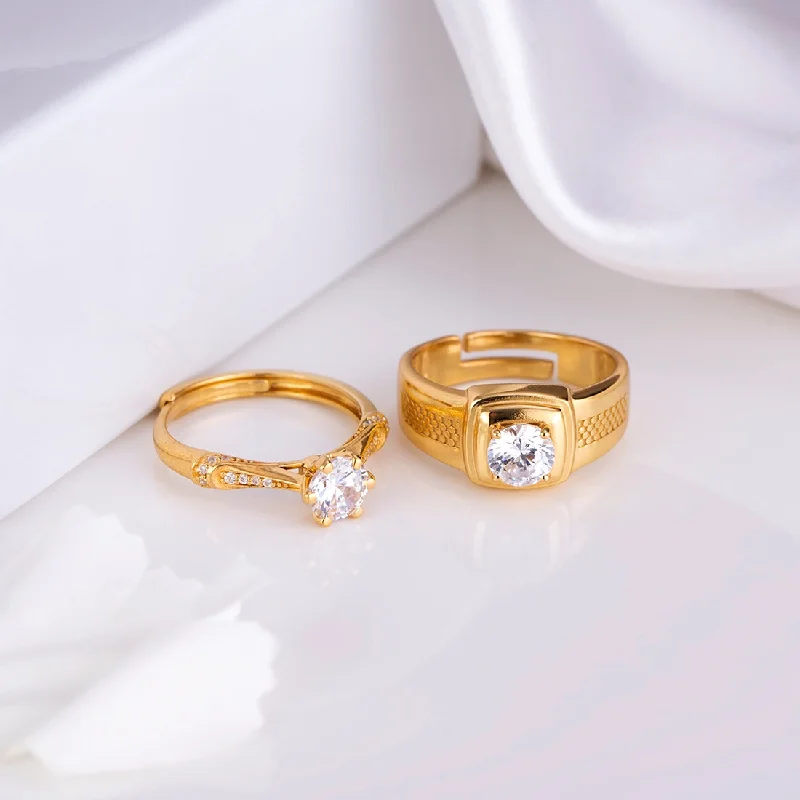 anniversary rings for women -Golden Radiance 925 Sterling Silver CZ Couple Ring (Adjustable)