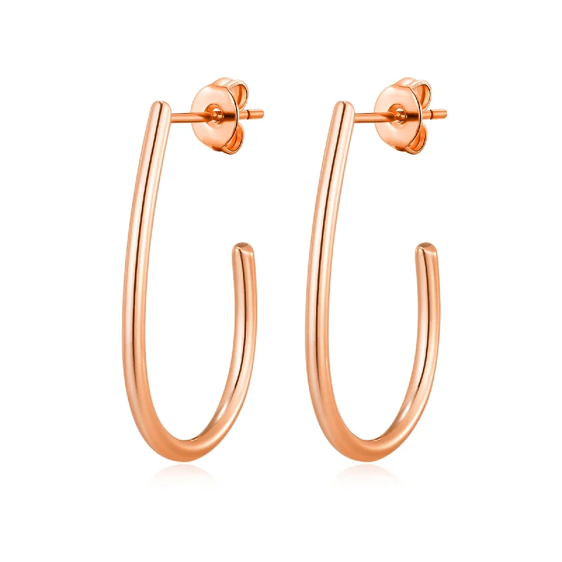 crystal drop earrings for women -Rose Gold Plated Oval Hoop Earrings