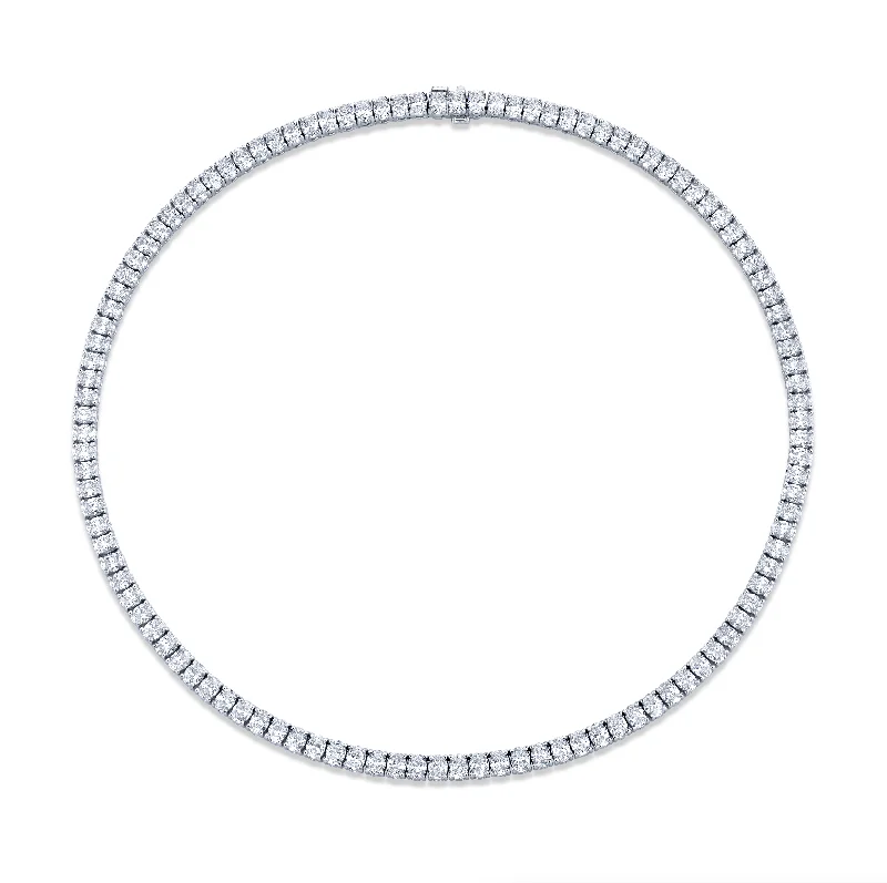 diamond pendant necklaces for women -Straight Line Oval Shape Diamond Tennis Necklace