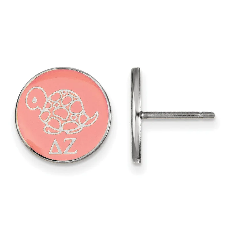 bold stud earrings for women -Sterling Silver Delta Zeta Pink Enamel Turtle Post Earrings