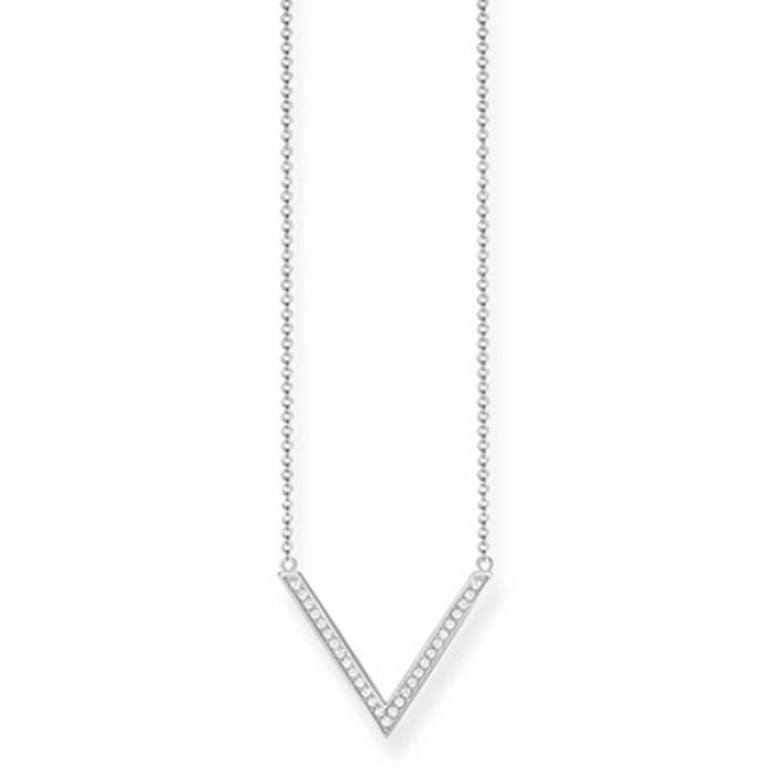 gold bar necklaces for women -Thomas Sabo Silver V Shape Necklace with Cubic Stones KE1658-051-14-L45V