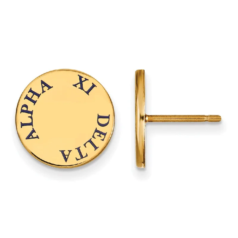 gold stud earrings for women -14K Plated Silver Alpha Xi Delta Blue Enamel Post Earrings