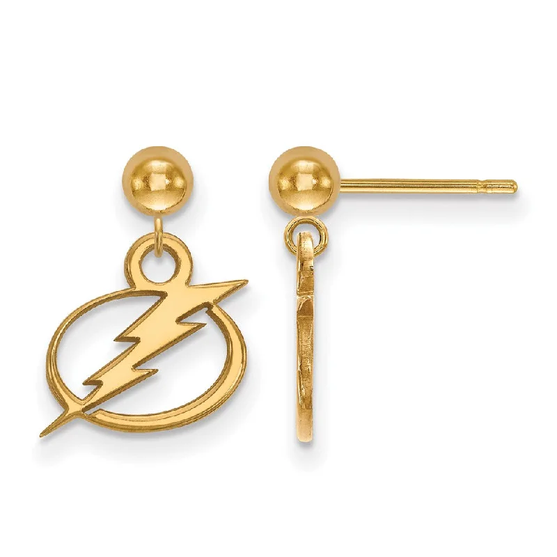 custom earrings for women -SS 14k Yellow Gold Plated NHL Tampa Bay Lightning Ball Dangle Earrings