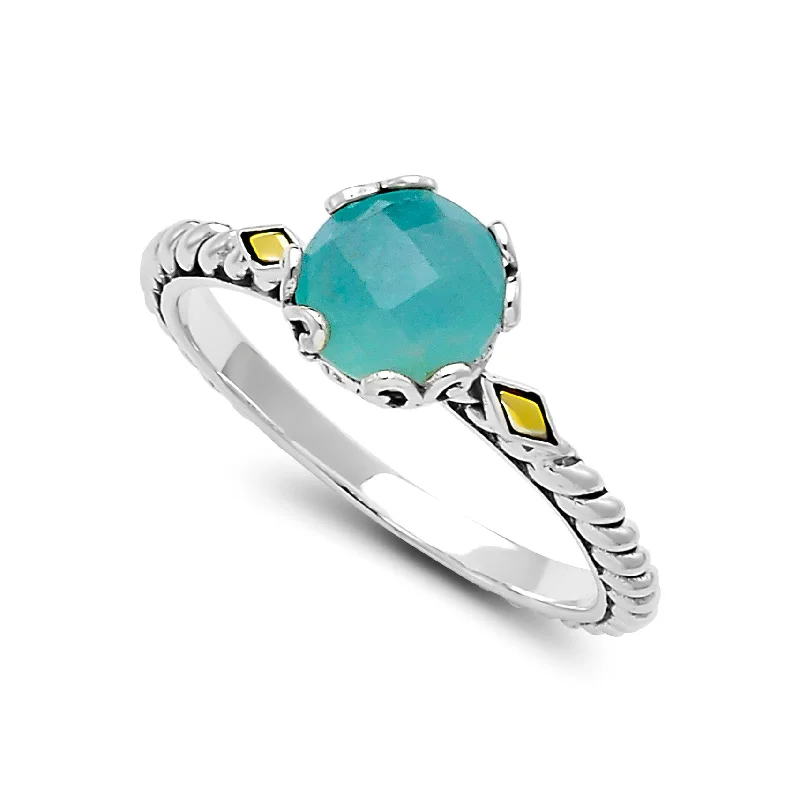 personalized rings for women -Sterling Silver And 18K Yellow Gold Two-Tone Aquamarine Ring