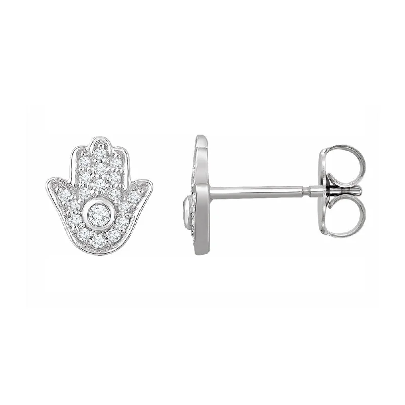 romantic earrings for women -14K White Gold 1/5 CTW Diamond Hamsa Post Earrings, 8.5mm