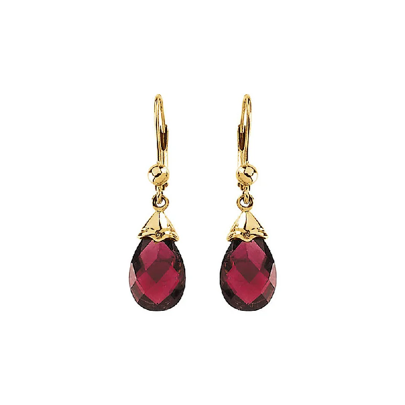 vintage drop earrings for women -Brazilian Garnet Briolette & 14k Yellow Gold Lever Back Earrings