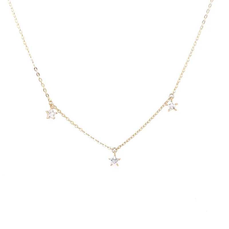 custom name necklaces for women -9ct Yellow Gold 3 Star CZ Necklace