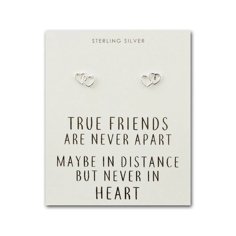 gemstone earrings for women -Sterling Silver True Friends Heart Link Earrings with Quote Card